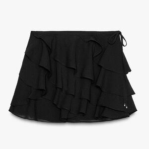 ZARA Black Layered Ruffle Mini Skort Wrap Tie Size M NWT